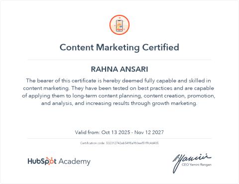 Content Marketing Certified Certificate