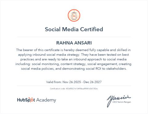 Social Media Certified Certificate