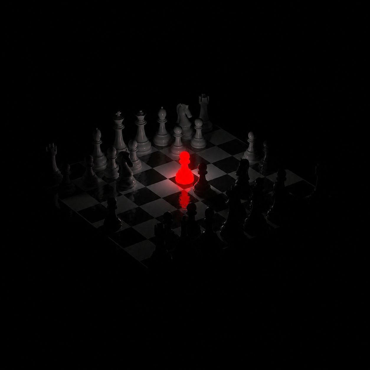 Dark chess board with a red chess piece